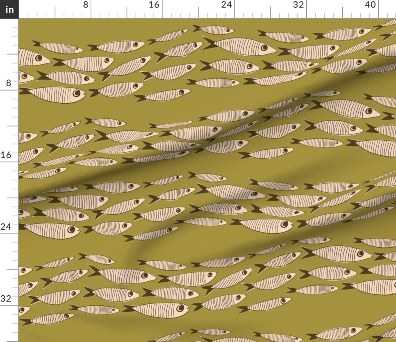 Various Fabrics by the Yard or Fat Quarter Swimming Fish Mid Century Retro Large Scale Vintage Olive Green Backsplash Fishing Custom Printed Fabric by Spoonflower